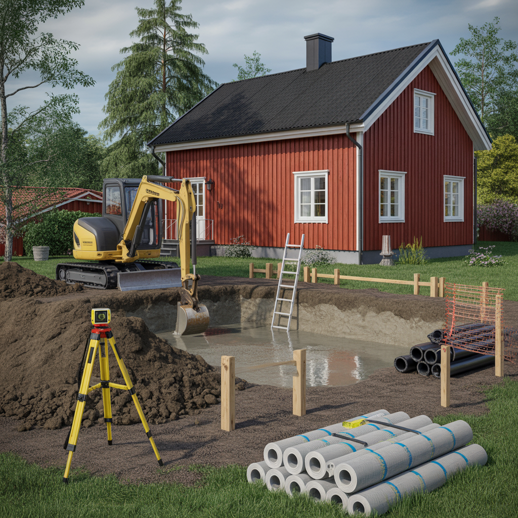 schakta for pool i villatradgard tillstand djup och kostnad