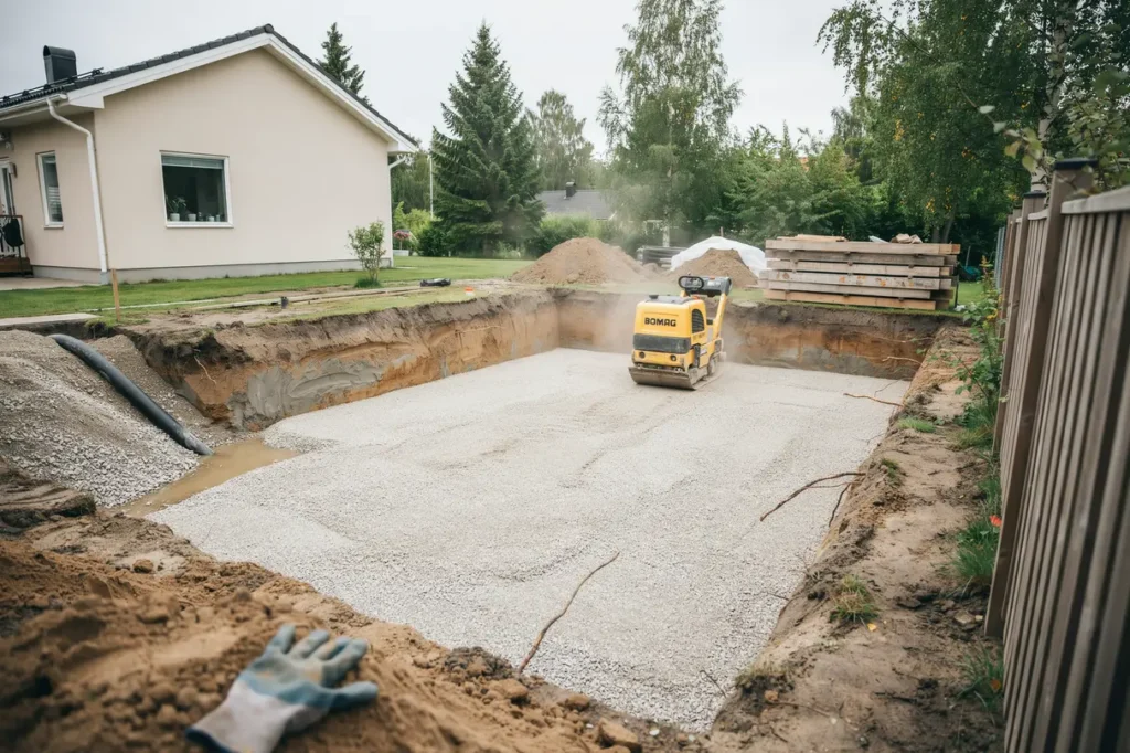 schaktning och markarbete f r garageplatta vid bostad i lind norrk ping